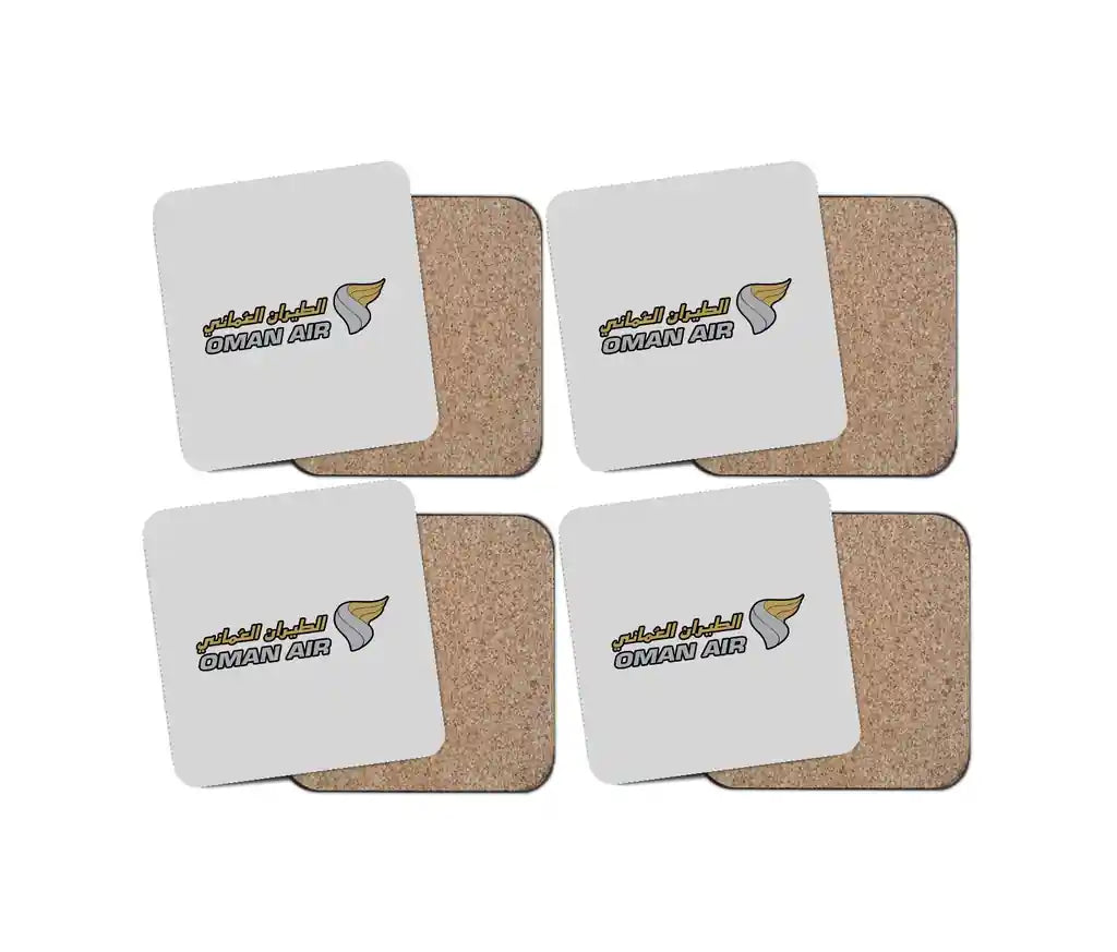 Oman Airlines design on light gray 4 pieces set coaster