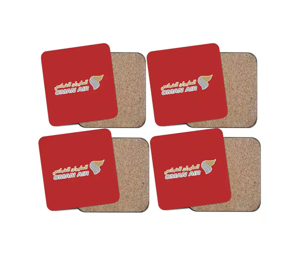 Oman Airlines design on red 4 pieces set coaster