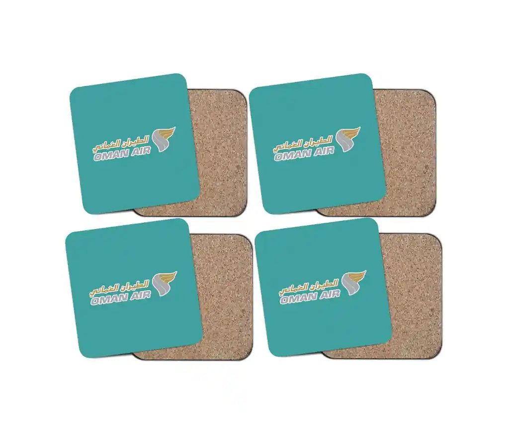Oman Airlines design on turquoise 4 pieces set coaster