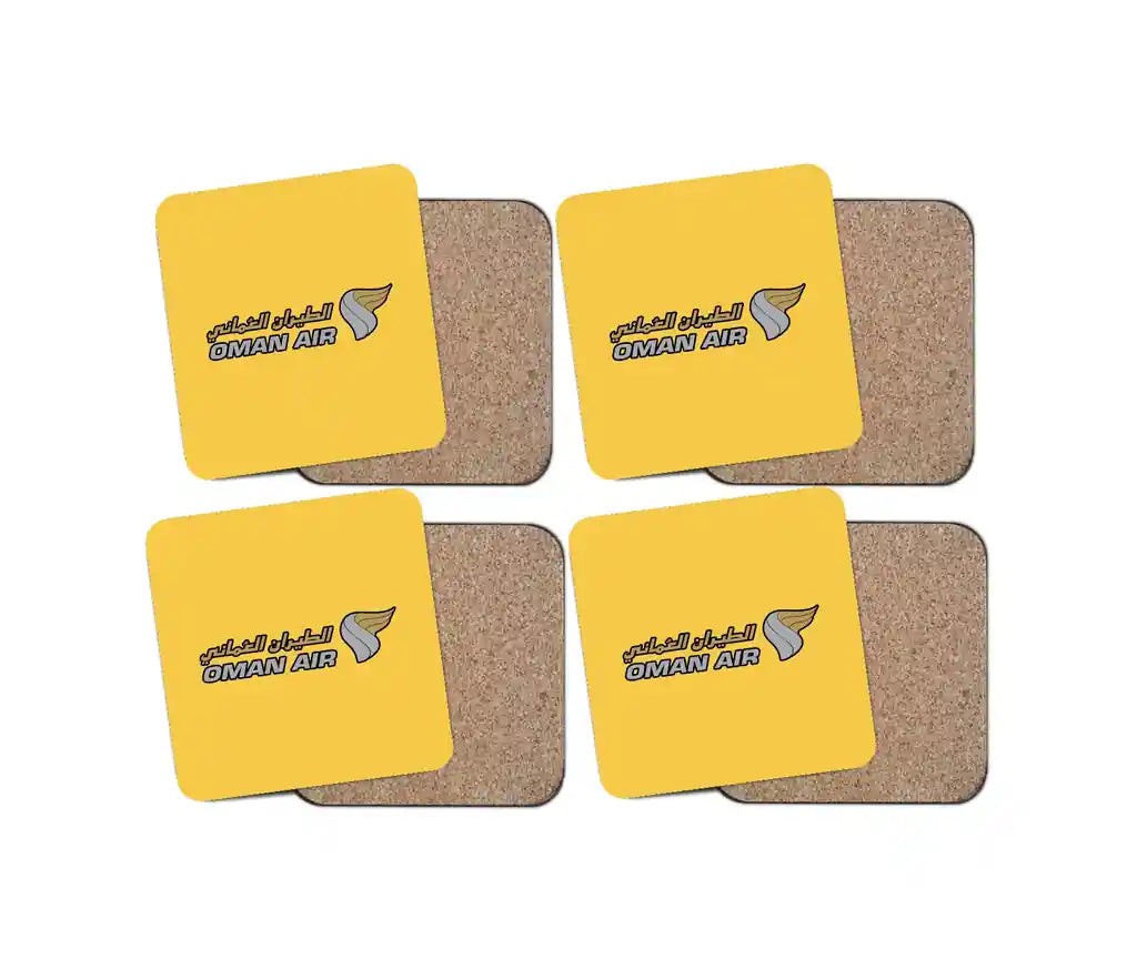 Oman Airlines design on yellow 4 pieces set coaster