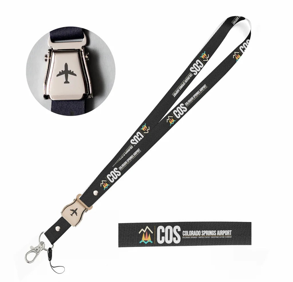 Colorado Springs Airport (COS) seat belt lanyard - black