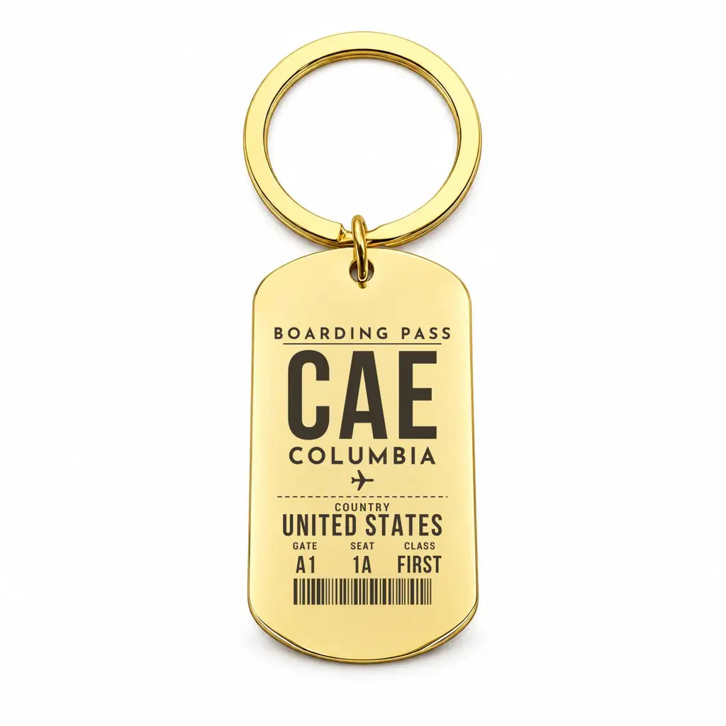 Columbia Metropolitan Airport CAE - Key Chain - Boarding Pass Style - Gold