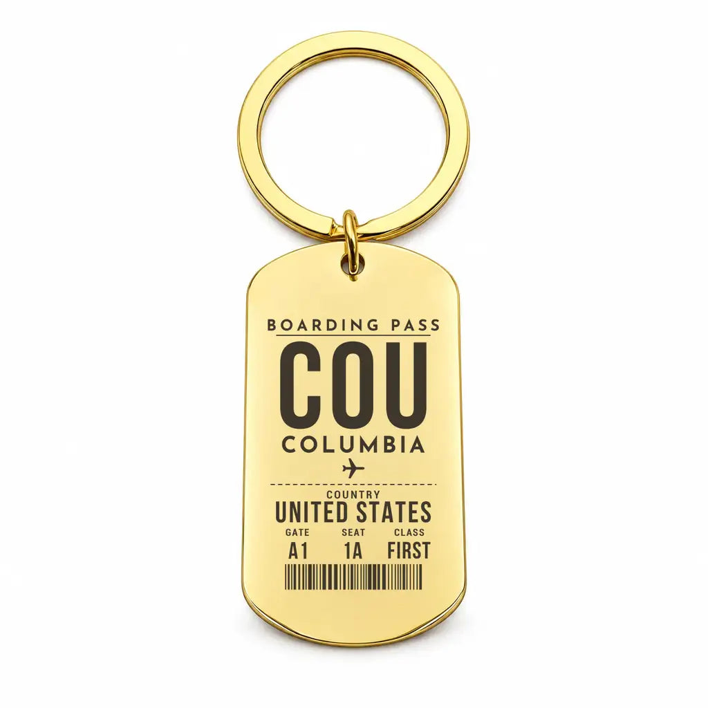 Columbia Regional Airport COU - Key Chain - Boarding Pass Style - Gold
