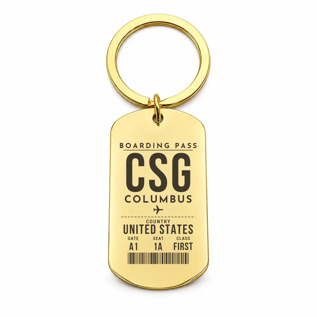 Columbus Airport CSG - Key Chain - Boarding Pass Style - Gold