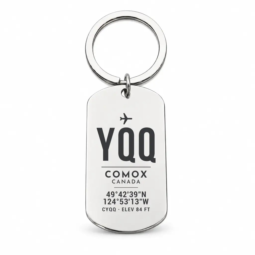 Comox Valley Airport YQQ - Key Chain - Original Design - Silver