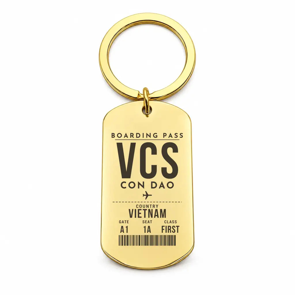 Con Dao Airport VCS - Key Chain - Boarding Pass Style - Gold