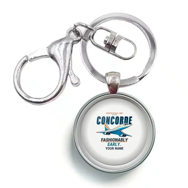 Concorde - Cartoon + Name - Circle Key Chain - White