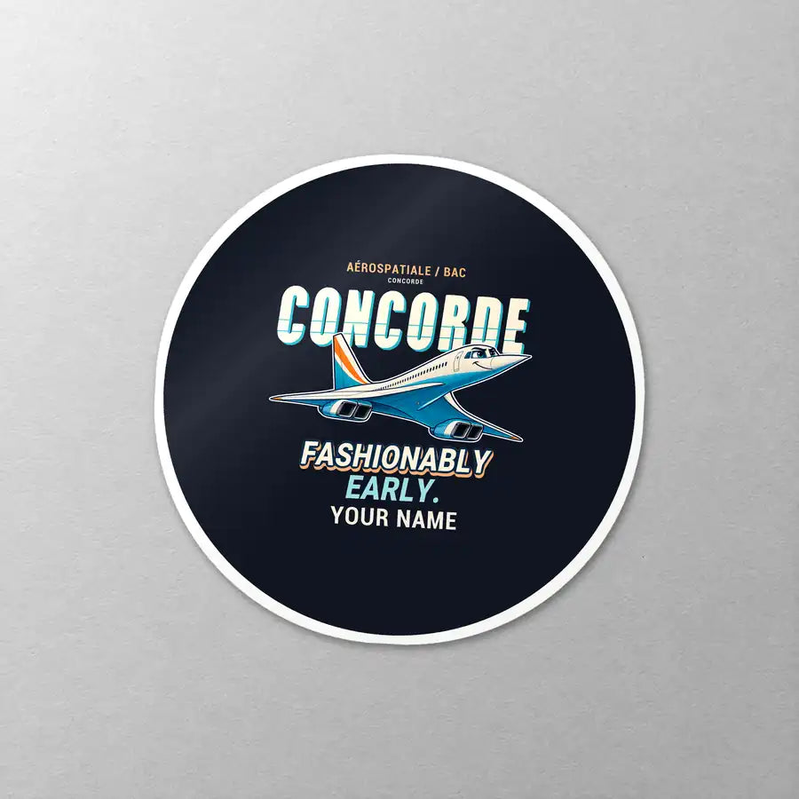 Concorde - Cartoon + Name - Circle Sticker - Close-up