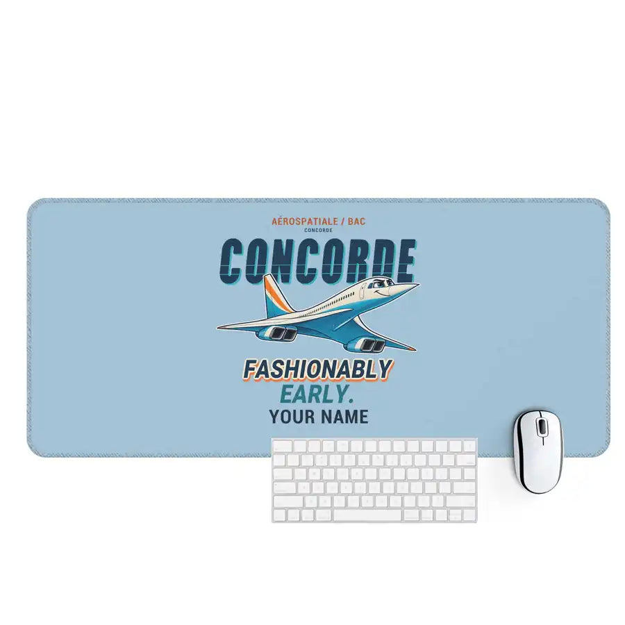 Concorde - Cartoon + Name - Desk Mat - Light Blue