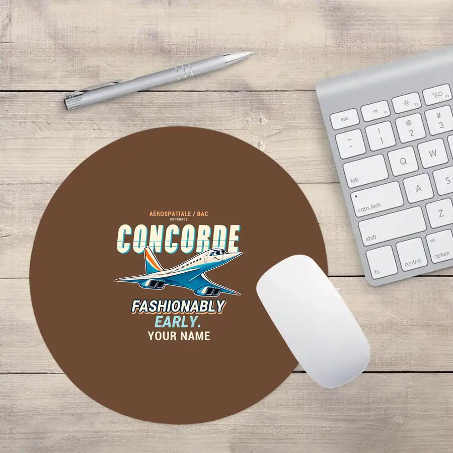 Concorde - Cartoon + Name - Round Mouse Pad - Brown