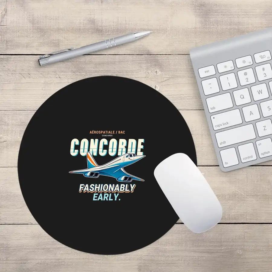 Concorde - Cartoon - Round Mouse Pad - Black