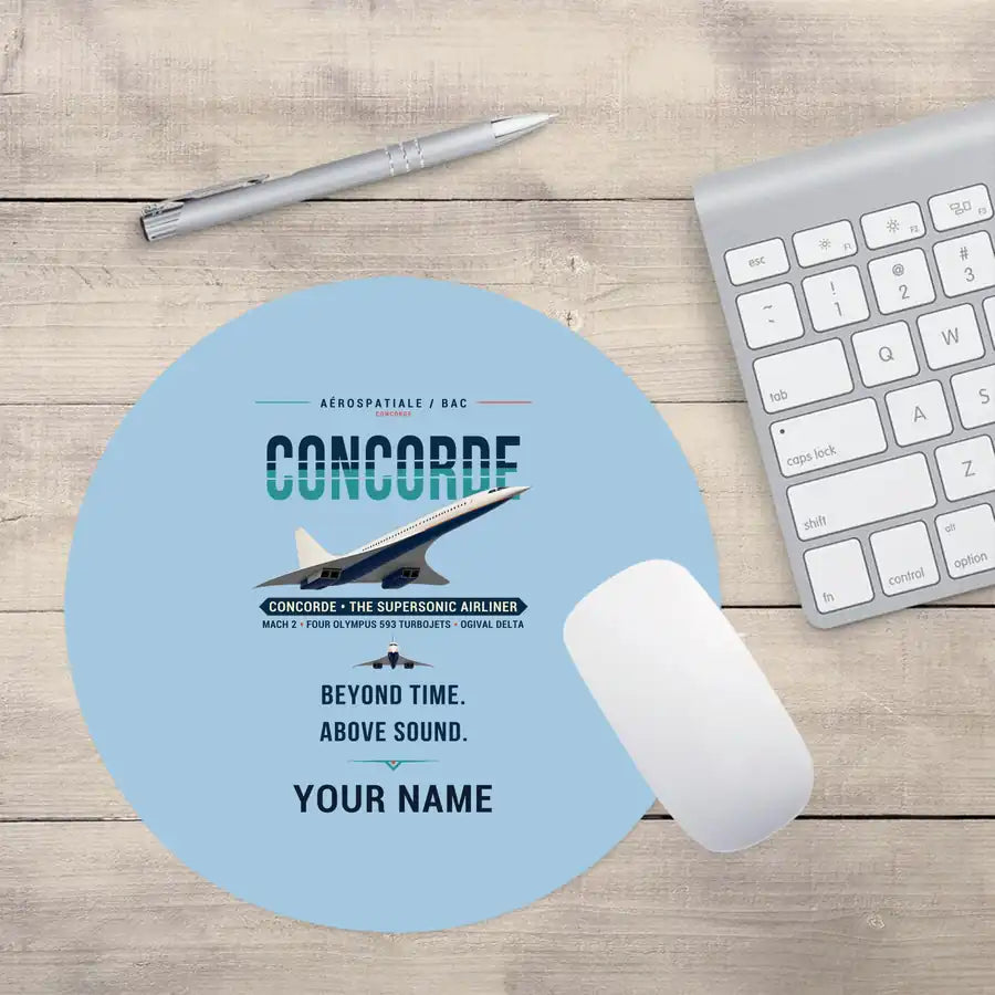 Concorde - Original + Name - Round Mouse Pad - Light Blue
