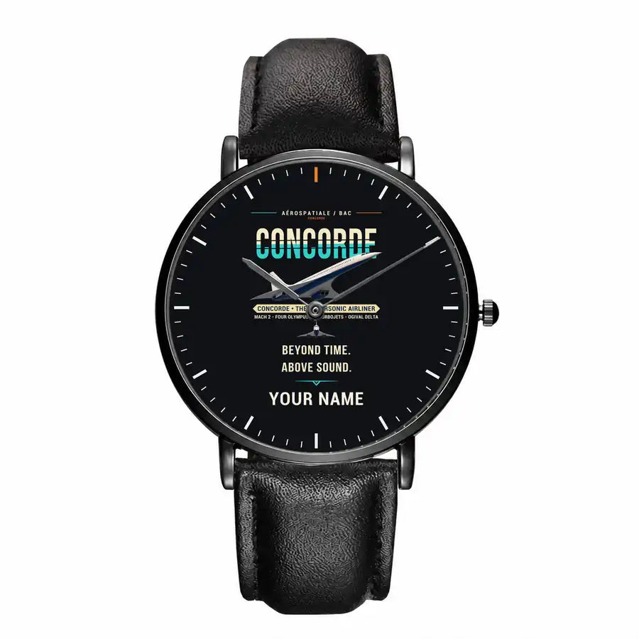 Concorde - Original + Name - Slim Leather - Black and Black Leather Strap
