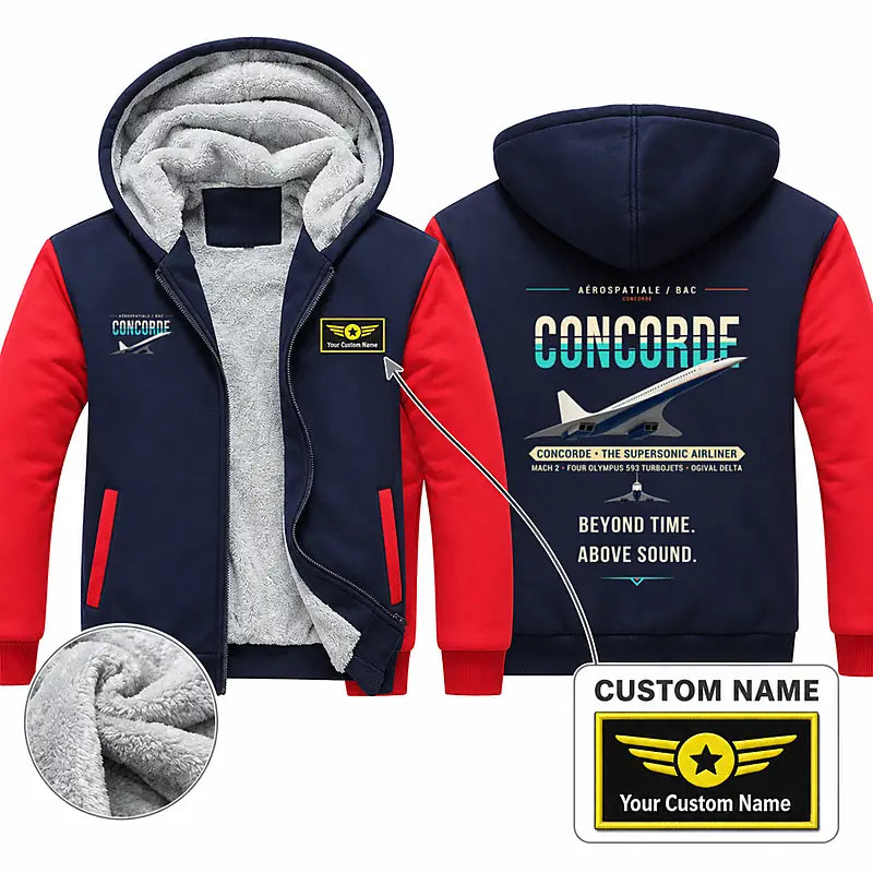 Concorde Zipped Sweatshirts - Original + Name - Navy & Red