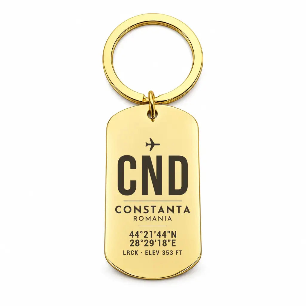 Constanta Mihail Kogalniceanu Airport CND - Key Chain - Original Design - Gold