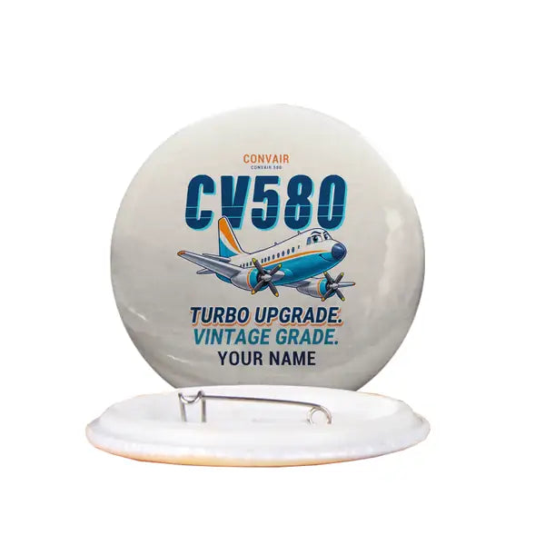 Convair 580 - Cartoon + Name - Pin - Beige