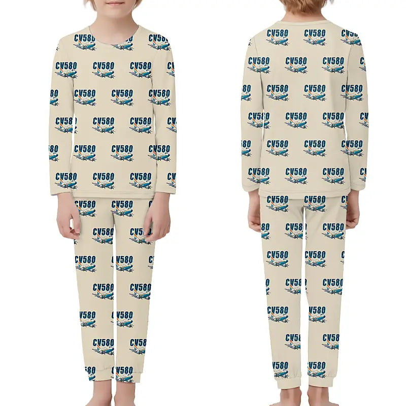 Convair 580 - Children Pajamas - Cartoon Pattern - Beige