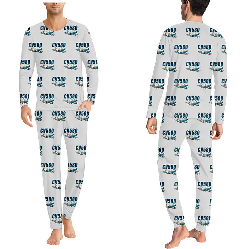 Convair 580 - Men Pajamas - Cartoon Pattern - Light Gray