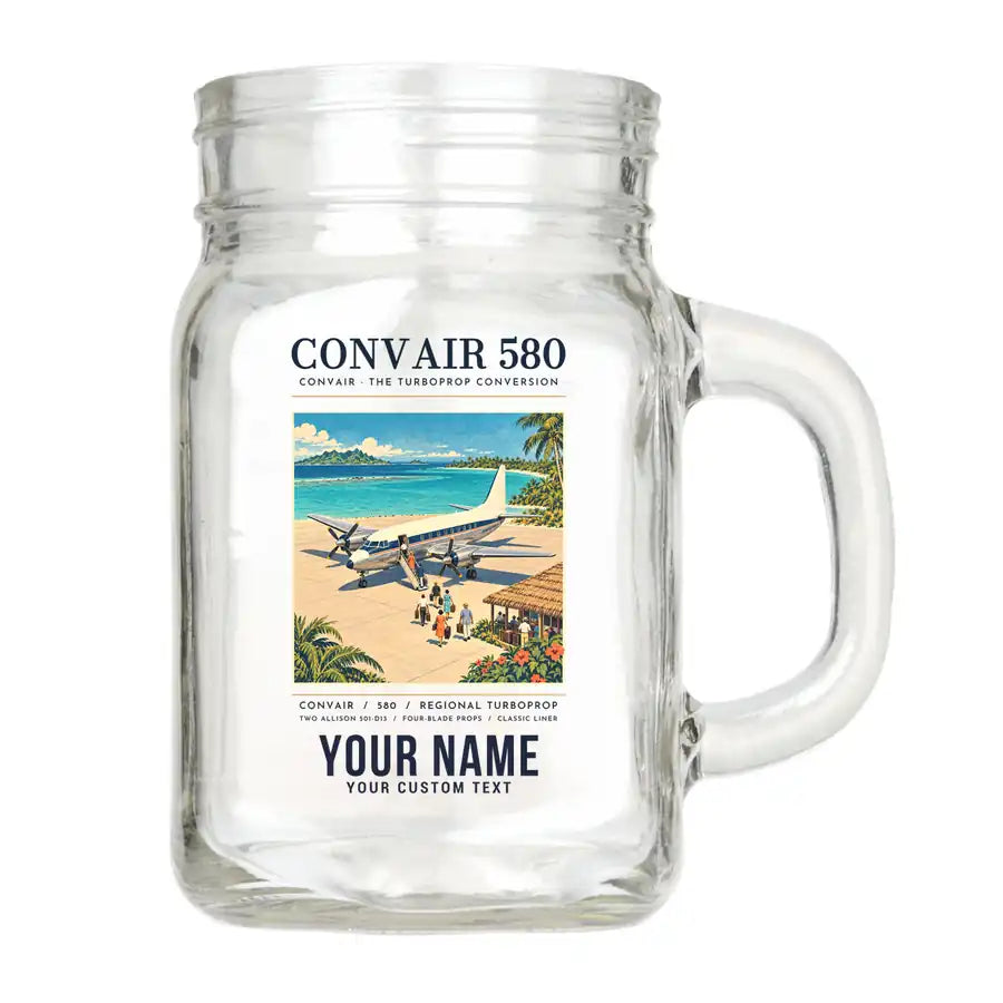 Convair 580 - Poster + Name - Cocktail Glass (Mason Jar)