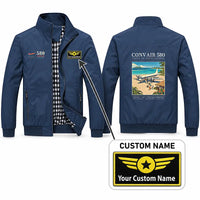 Thumbnail for Convair 580 Stylish Jackets - Stand Collar - Poster + Name - Navy Blue