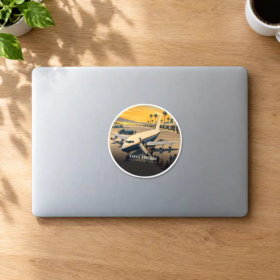 Convair 880 - 3D - Circle Sticker - MacBook