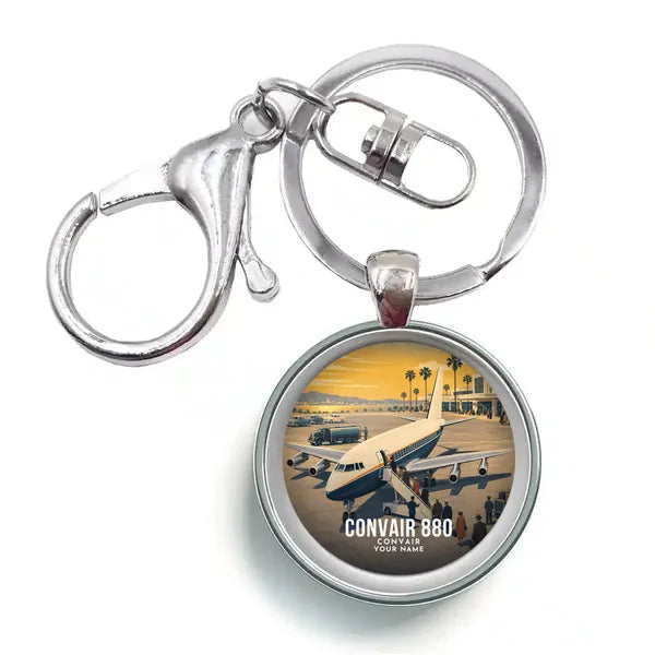 Convair 880 - 3D + Name - Circle Key Chain - Full Print