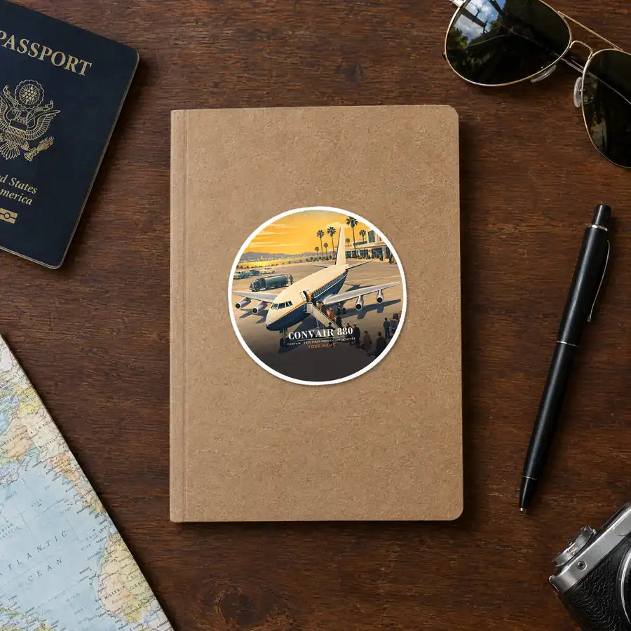 Convair 880 - 3D + Name - Circle Sticker - Notebook