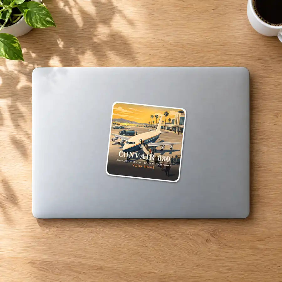 Convair 880 - 3D + Name - Square Sticker - MacBook
