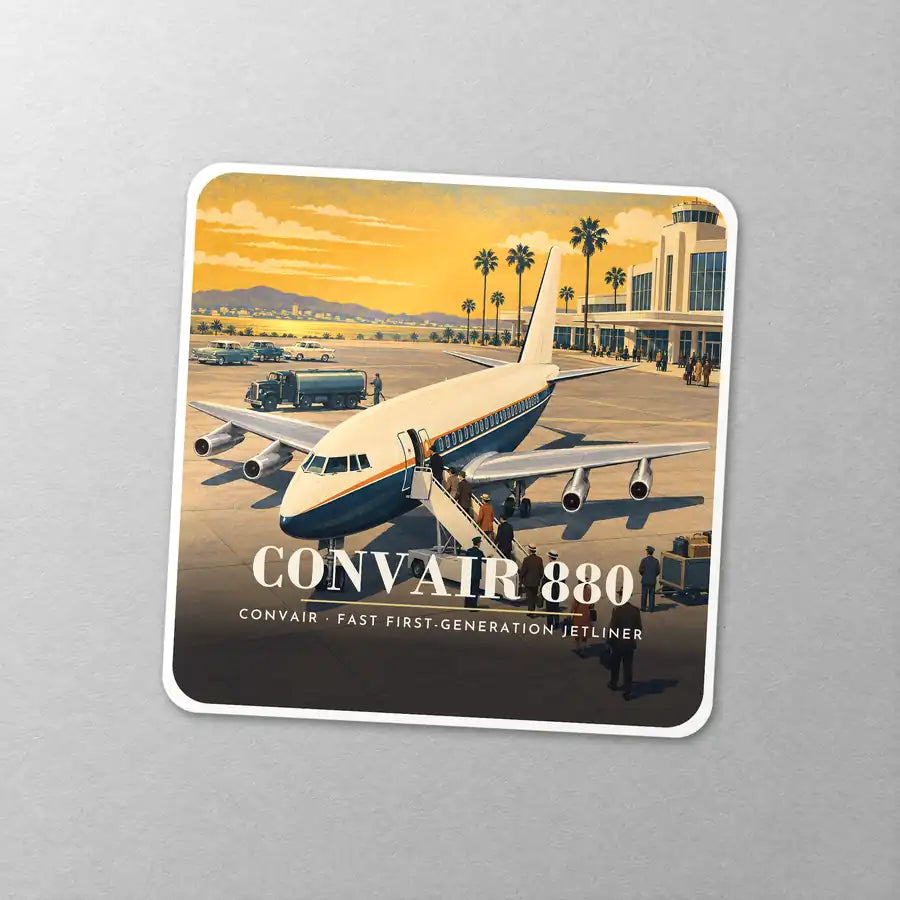 Convair 880 - 3D - Square Sticker - Close-up