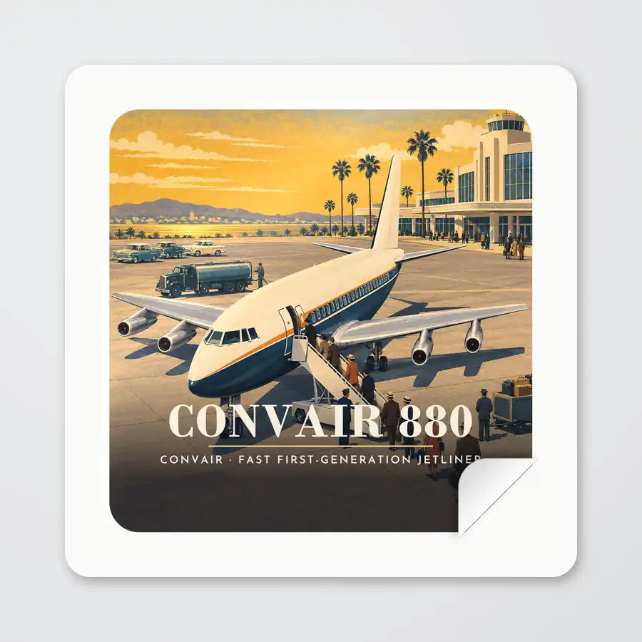 Convair 880 - 3D - Square Sticker - Peel
