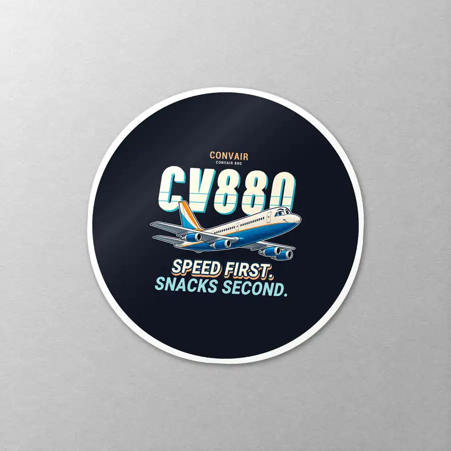 Convair 880 - Cartoon - Circle Sticker - Close-up