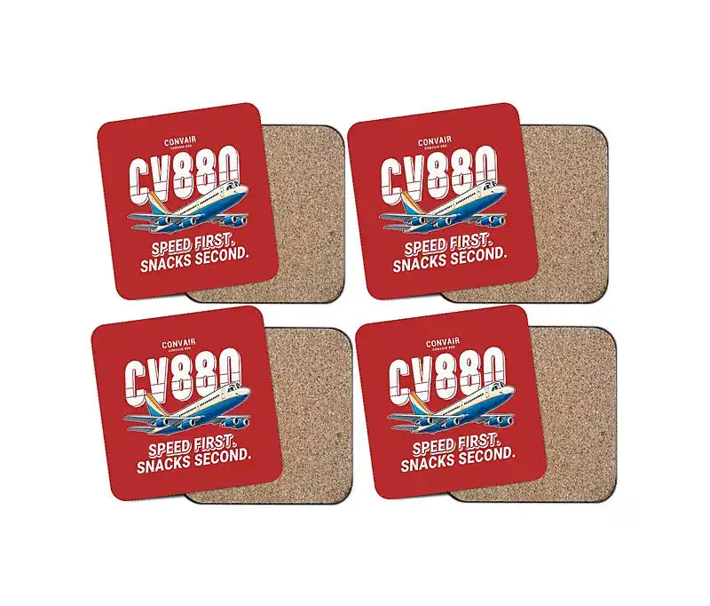 Convair 880 - Cartoon - Coaster Set - Red