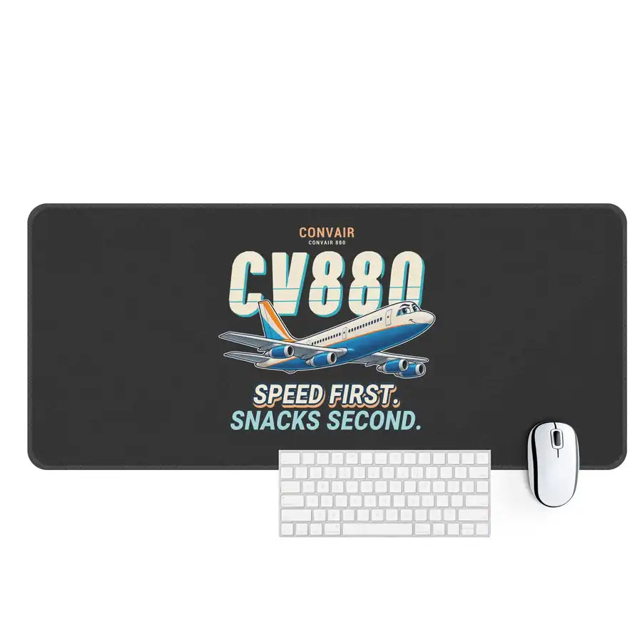 Convair 880 - Cartoon - Desk Mat - Black
