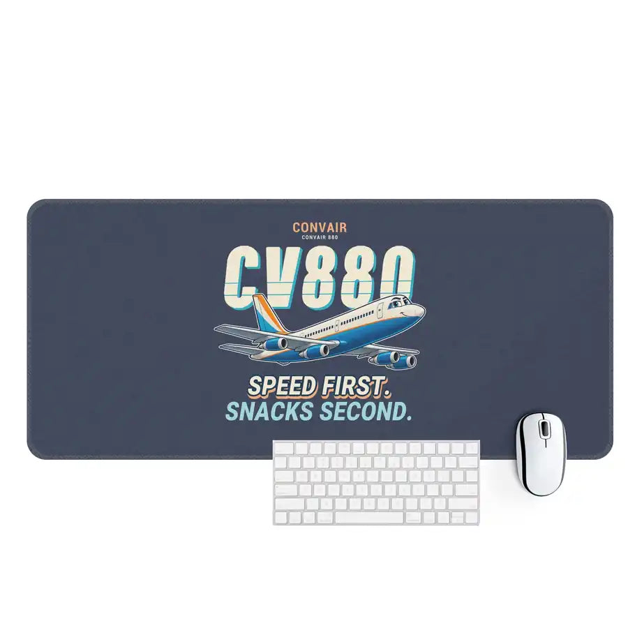 Convair 880 - Cartoon - Desk Mat - Navy Blue