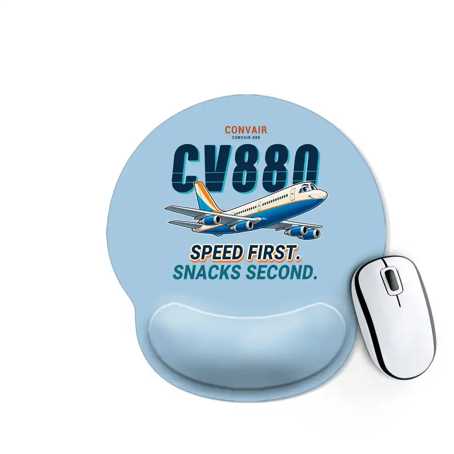 Convair 880 - Cartoon - Ergonomic Mouse Pad - Light Blue