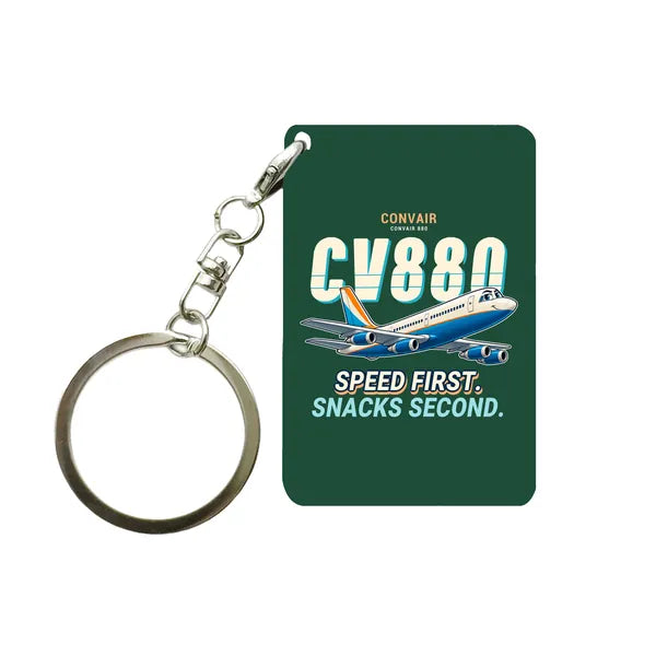 Convair 880 - Cartoon - Key Chain - Dark Green