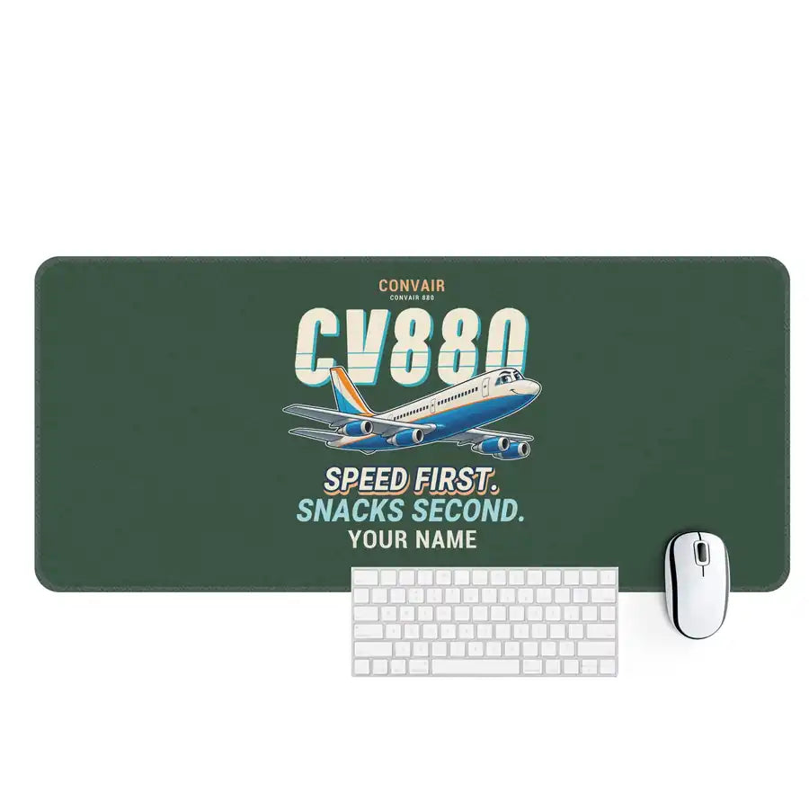 Convair 880 - Cartoon + Name - Desk Mat - Dark Green