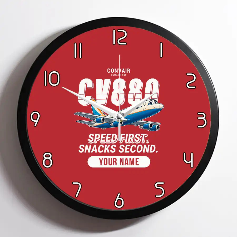 Convair 880 - Cartoon + Name - Framed - Red