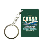 Thumbnail for Convair 880 - Cartoon + Name - Key Chain - Dark Green