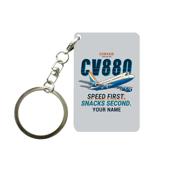 Convair 880 - Cartoon + Name - Key Chain - Light Gray