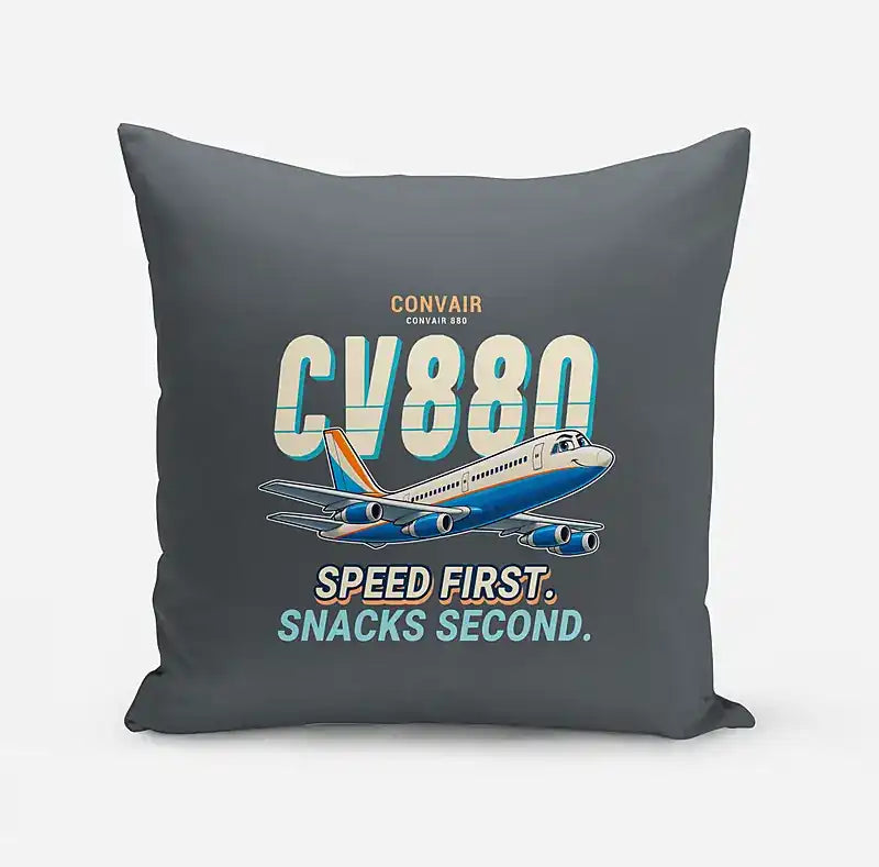 Convair 880 - Cartoon - Pillow - Gray