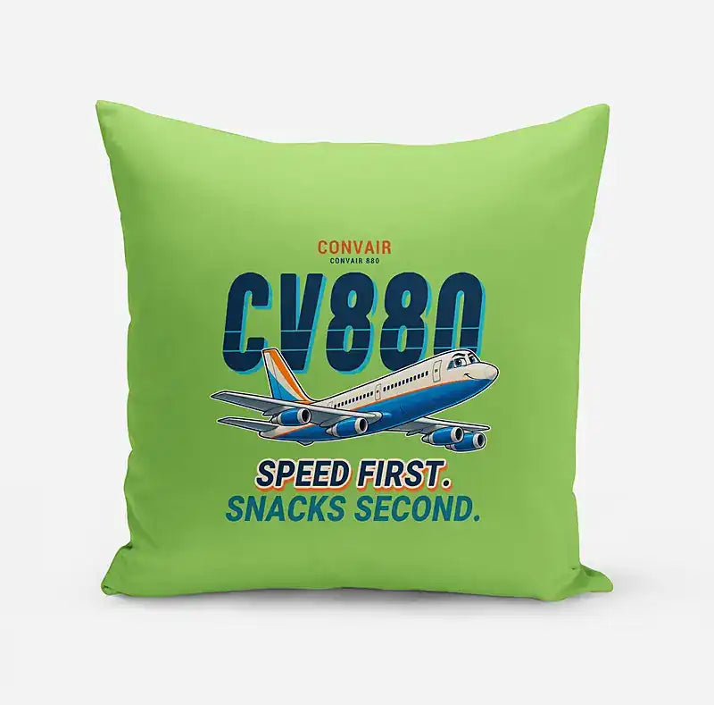 Convair 880 - Cartoon - Pillow - Light Green