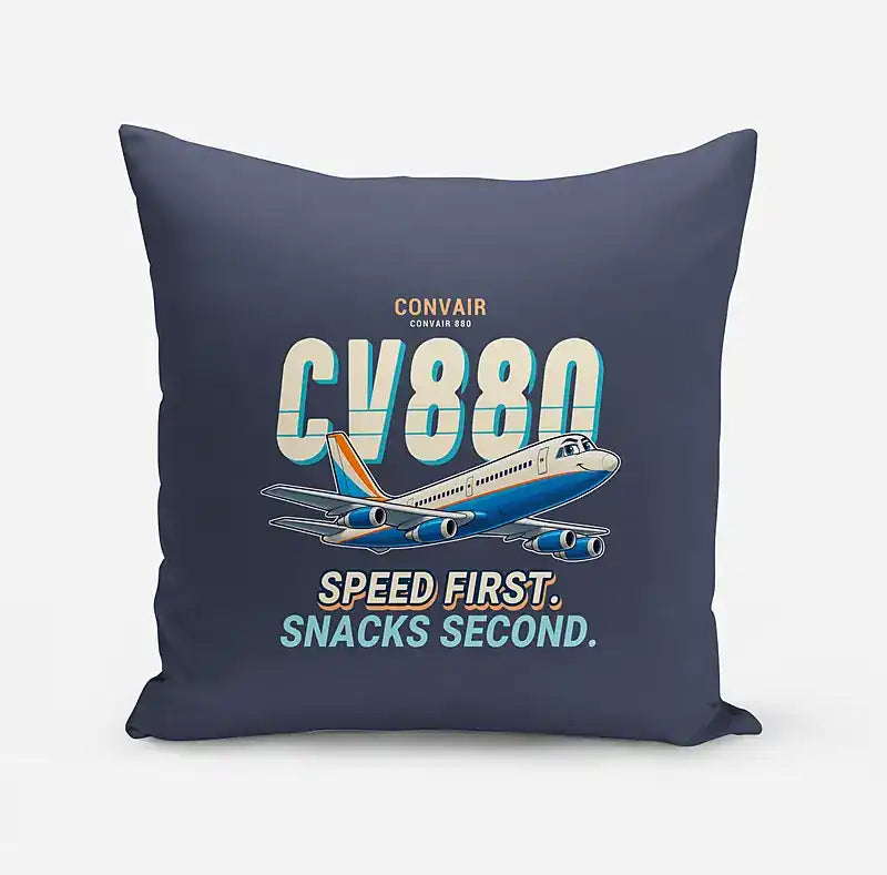 Convair 880 - Cartoon - Pillow - Navy Blue