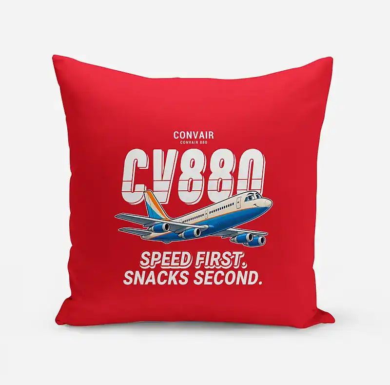 Convair 880 - Cartoon - Pillow - Red