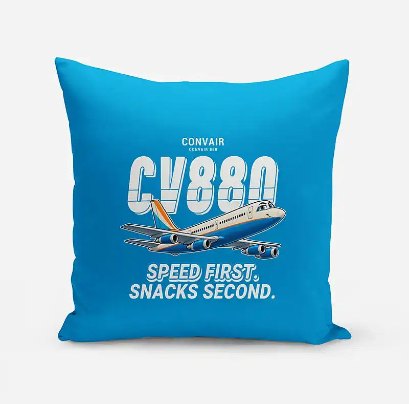 Convair 880 - Cartoon - Pillow - Turquoise