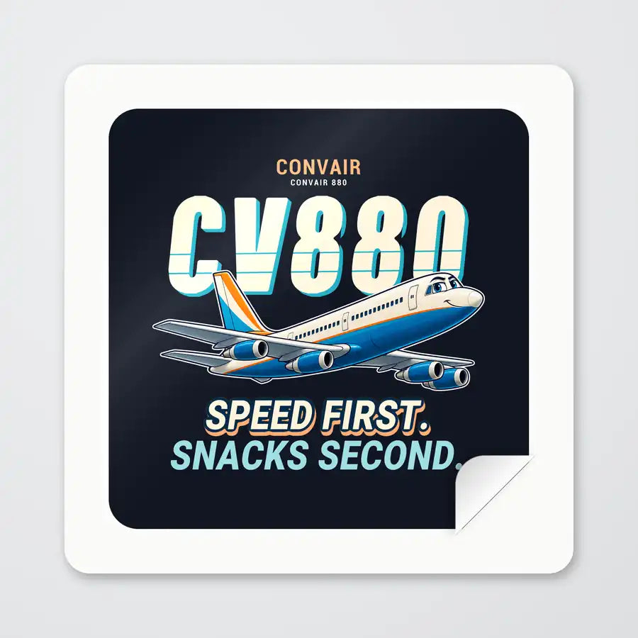 Convair 880 - Cartoon - Square Sticker - Peel