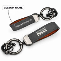 Thumbnail for Convair 880 - Leather Key Chain - Horseshoe Buckle - Tag - Gray + Name