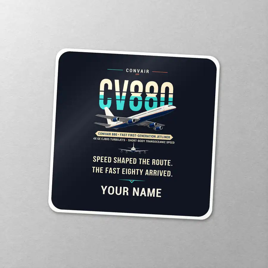 Convair 880 - Original + Name - Square Sticker - Close-up