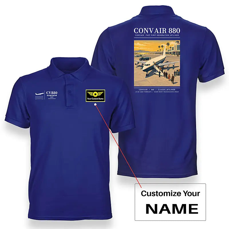 Convair 880 - Poster - Double-Side Polo - Blue + Name