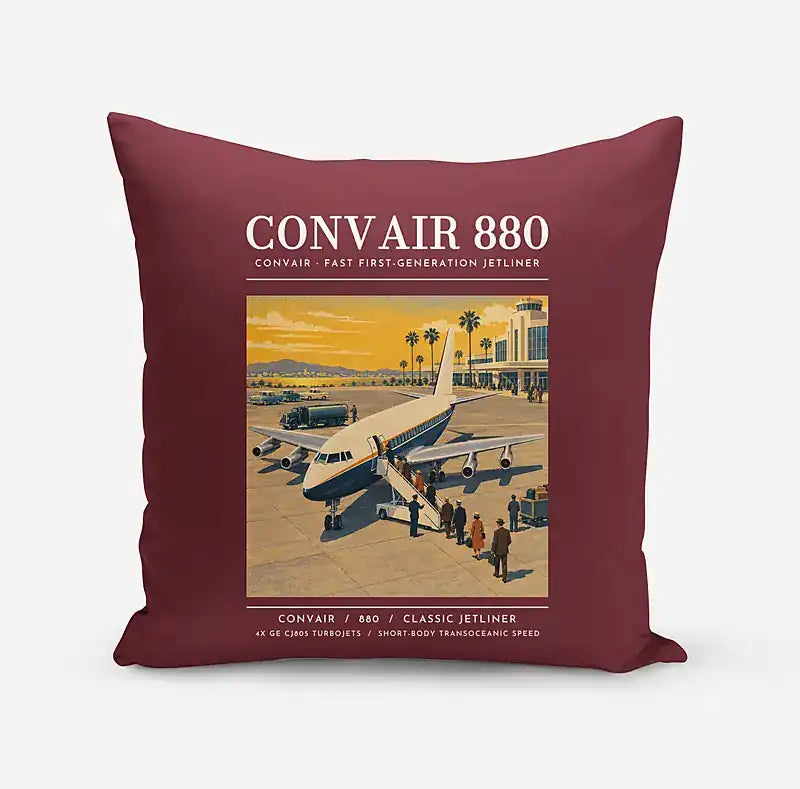 Convair 880 - Poster - Pillow - Dark Red